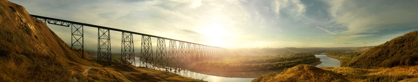 Landscape view of the High Level Bridge in Lethbridge.