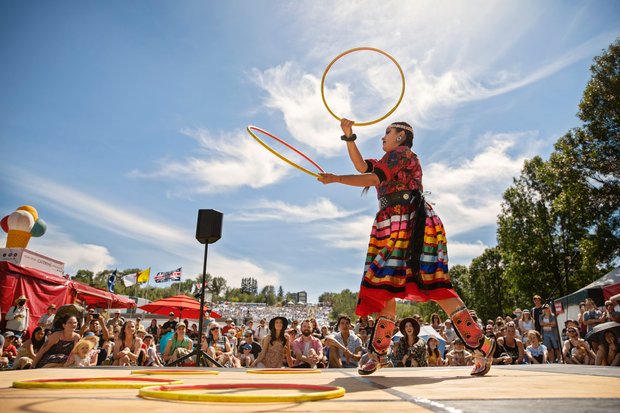 Indigenous performer at the Edmonton Folk Music Festival