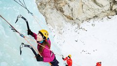 Beginner ice climbing with Girth Hitch Guiding