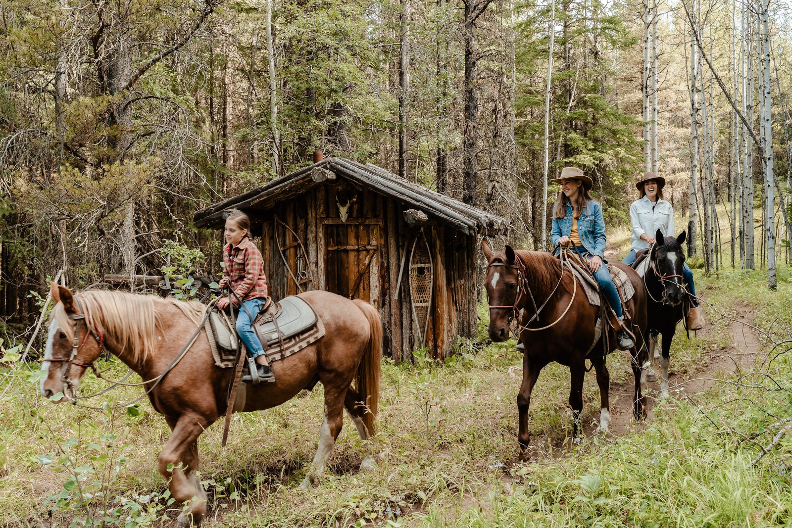 Women horseback riding at Boundary Ranch in Kananaskis Country