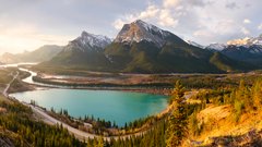 mountains, lake, valley, near bow valley near exshaw, alberta