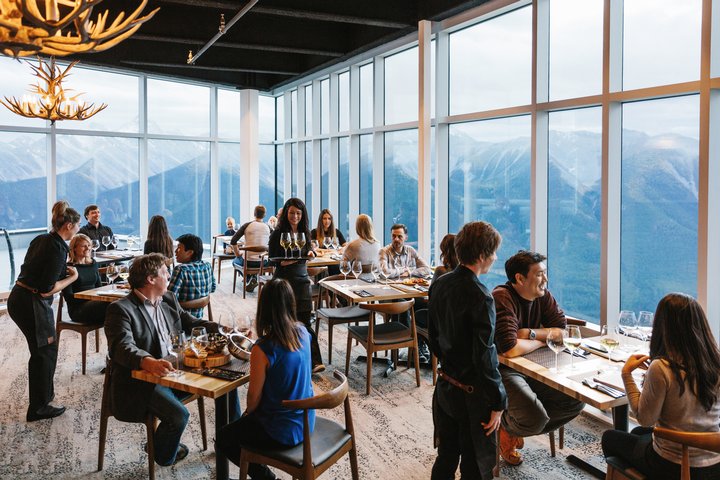 Dining in Sky Bistro at the top of Banff Gondola