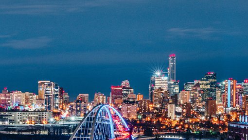 Night view of Edmonton Cityscape with Walterdale Bridge