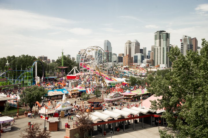 Northwest facing view of Stampede Park during the Calgary Stampede.