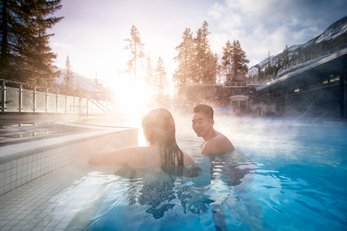 Couple enjoying the Banff Upper Hot Springs